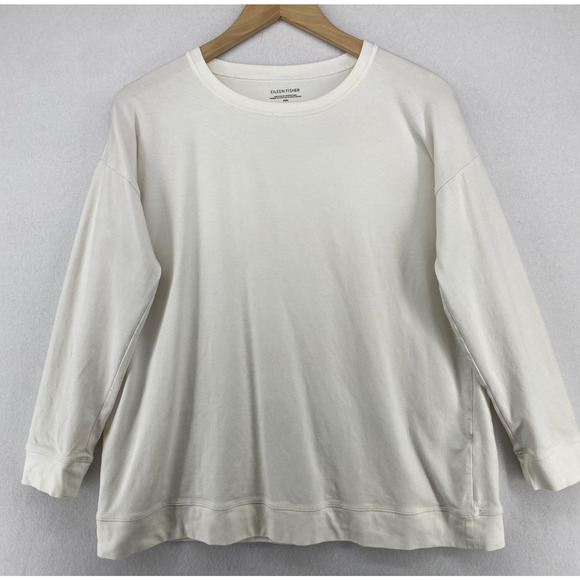 EILEEN FISHER Top M Stretch Organic Cotton Jersey Oversized Jumper White USA - Picture 1 of 14